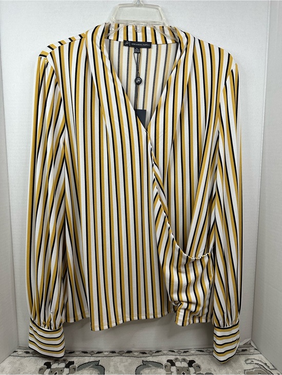 Adrianna Papell Tops - Adrianna Papell Yellow, White & Black Stripe Surplice Blouse, XL, NWT